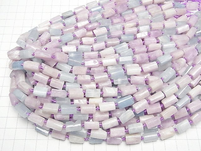 [Video] Kunzite & Aquamarine AA Rough Tube-Faceted Nugget half or 1strand beads (aprx.16inch/40cm)