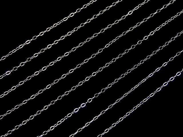 Silver 925 Flat Azuki Chain with Slide Adjuster, 1mm Rhodium Plated [45cm][50cm][60cm] Necklace 1pc