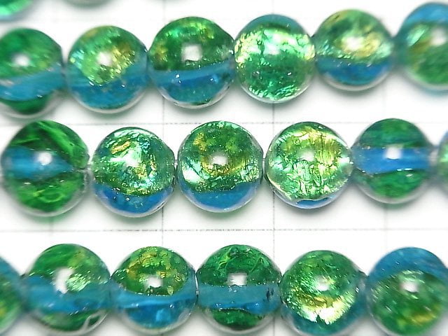 [Video]Lampwork Beads Round 8mm [Iheya Blue/Luminous type ] 1/4 or 1strand beads (aprx.15inch/36cm)