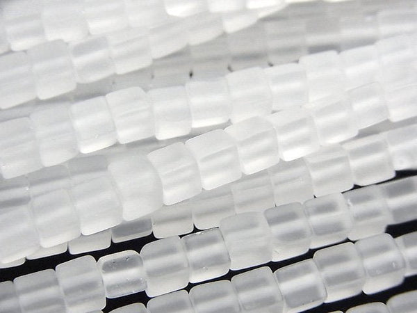 Cube, Frosted Crystal Quartz Gemstone Beads