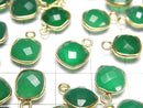 [Video] High Quality Green Onyx AAA Bezel Setting Square Cushion Cut 9x9mm 18KGP 3pcs