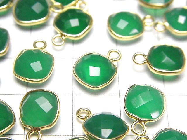 [Video]High Quality Green Onyx AAA Bezel Setting Square Cushion Cut 9x9mm 18KGP 3pcs