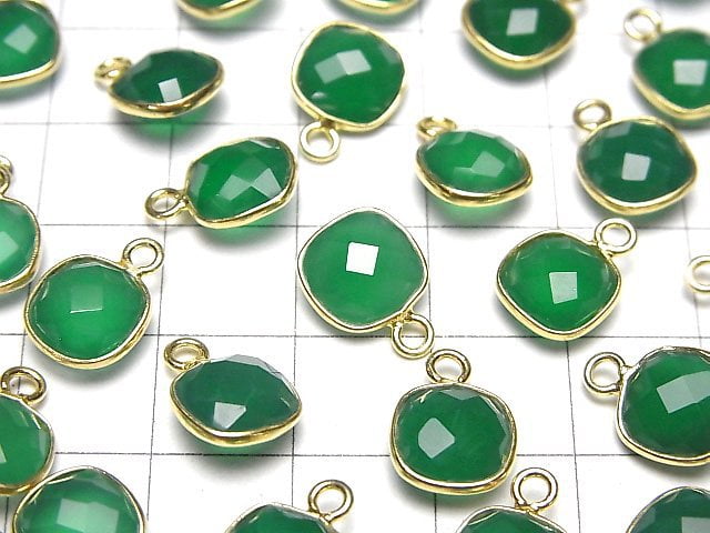 [Video]High Quality Green Onyx AAA Bezel Setting Square Cushion Cut 9x9mm 18KGP 3pcs