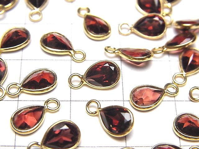 [Video]High Quality Garnet AAA Bezel Setting Pear shape Faceted 7x5mm 18KGP 4pcs