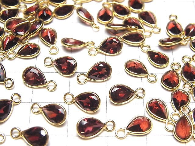 [Video]High Quality Garnet AAA Bezel Setting Pear shape Faceted 7x5mm 18KGP 4pcs