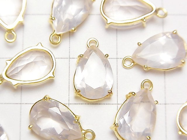 [Video]High Quality Rose Quartz AAA Bezel Setting Pear shape Faceted 12x8mm 18KGP 1pc