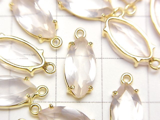 [Video]High Quality Rose Quartz AAA Bezel Setting Marquise Faceted 14x7mm 18KGP 1pc