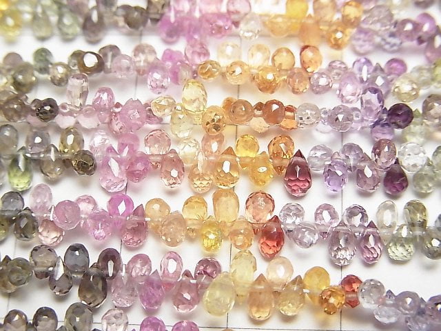 [Video]High Quality Multicolor Sapphire AAA- Drop Faceted Briolette half or 1strand beads (aprx.7inch/18cm)