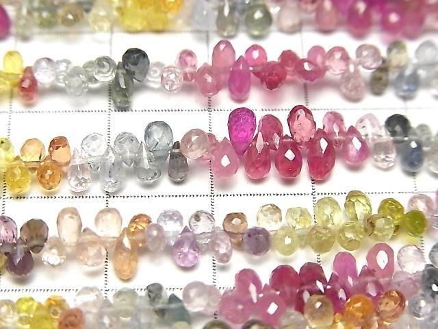 [Video]High Quality Multicolor Sapphire AAA- Drop Faceted Briolette half or 1strand beads (aprx.7inch/18cm)