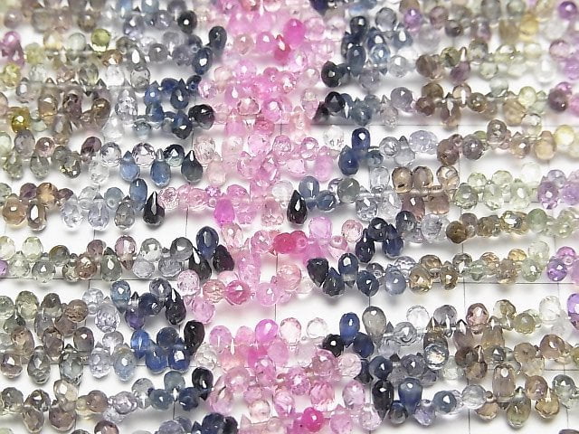 [Video]High Quality Multicolor Sapphire AAA- Drop Faceted Briolette half or 1strand beads (aprx.7inch/18cm)