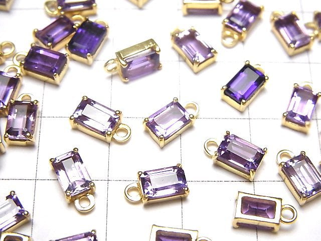 [Video]High Quality Amethyst AAA Bezel Setting Rectangle Faceted 6x4mm 18KGP 2pcs