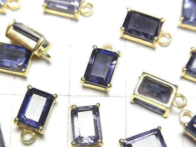 [Video]High Quality Iolite AA++ Bezel Setting Rectangle Faceted 8x6mm 18KGP 1pc