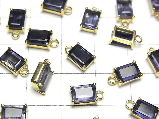 [Video]High Quality Iolite AA++ Bezel Setting Rectangle Faceted 8x6mm 18KGP 1pc