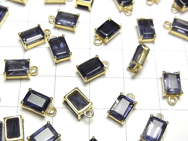 [Video]High Quality Iolite AA++ Bezel Setting Rectangle Faceted 8x6mm 18KGP 1pc