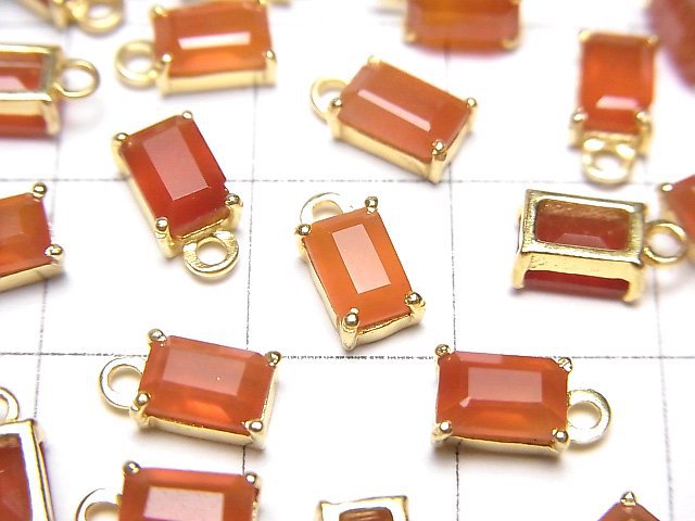 [Video]High Quality Carnelian AAA Bezel Setting Rectangle Faceted 6x4mm 18KGP 2pcs