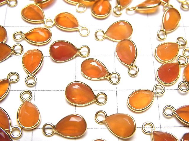 [Video]High Quality Carnelian AAA Bezel Setting Pear shape Faceted 7x5mm 18KGP 4pcs