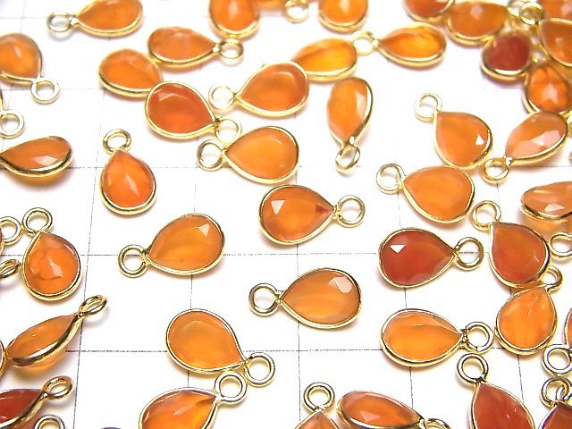 [Video]High Quality Carnelian AAA Bezel Setting Pear shape Faceted 7x5mm 18KGP 4pcs