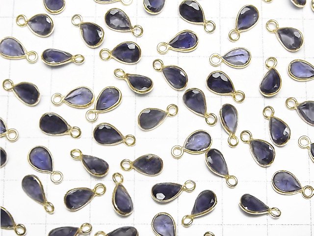 [Video]High Quality Iolite AAA Bezel Setting Pear shape Faceted 8x5.5mm 18KGP 3pcs