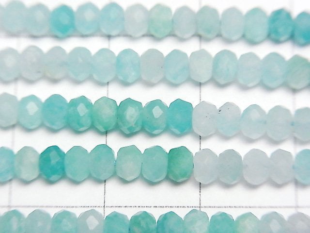 [Video]High Quality! Amazonite Silica AA+ Faceted Button Roundel 4x4x2.5mm 1strand beads (aprx.15inch/37cm)