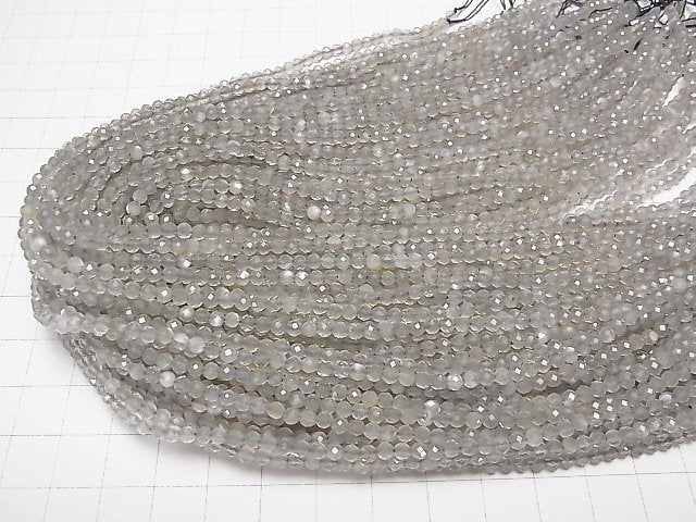 [Video]High Quality! Gray Moonstone AAA- Faceted Round 3mm 1strand beads (aprx.15inch/36cm)