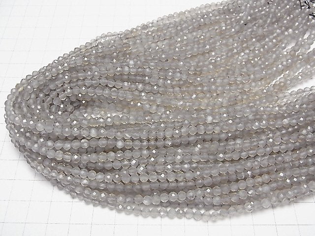 [Video]High Quality! Gray Moonstone AAA Faceted Round 4mm 1strand beads (aprx.15inch/37cm)