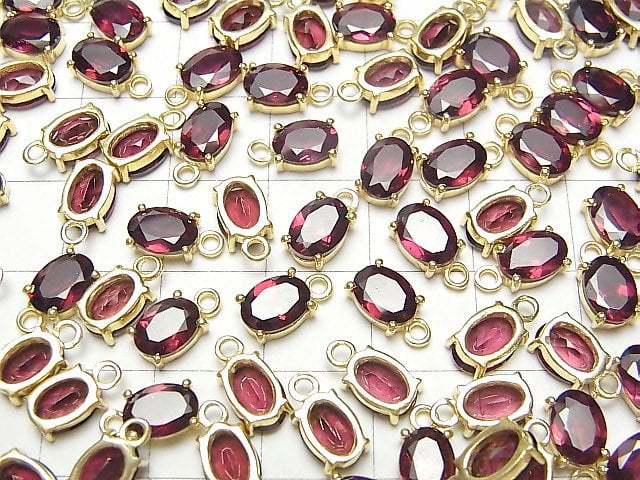 [Video]High Quality Rhodolite Garnet AAA Bezel Setting Oval Faceted 7x5mm 18KGP 2pcs