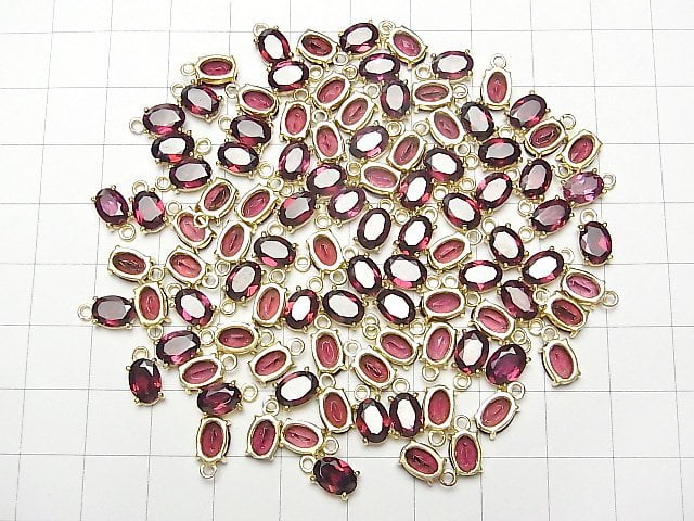 [Video]High Quality Rhodolite Garnet AAA Bezel Setting Oval Faceted 7x5mm 18KGP 2pcs