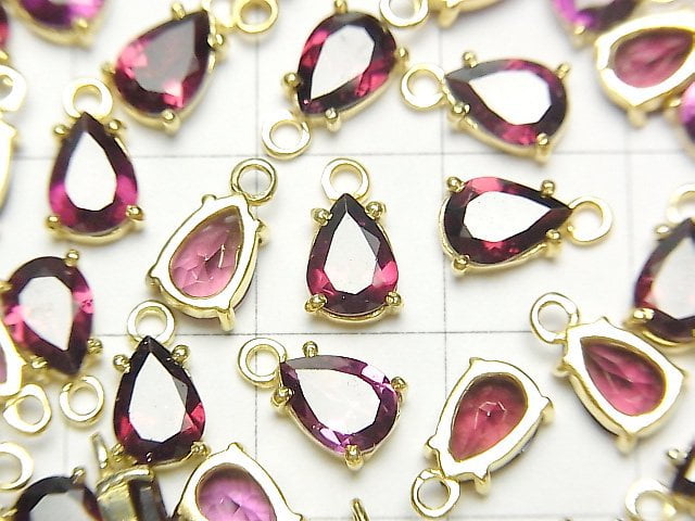 [Video]High Quality Rhodolite Garnet AAA Bezel Setting Pear shape Faceted 7x5mm 18KGP 2pcs