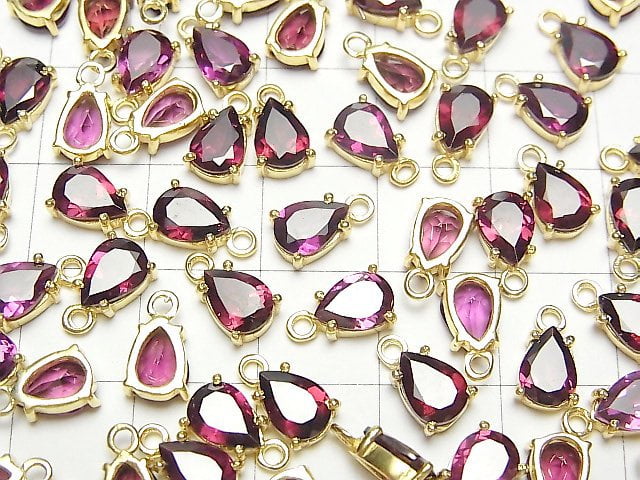 [Video]High Quality Rhodolite Garnet AAA Bezel Setting Pear shape Faceted 7x5mm 18KGP 2pcs