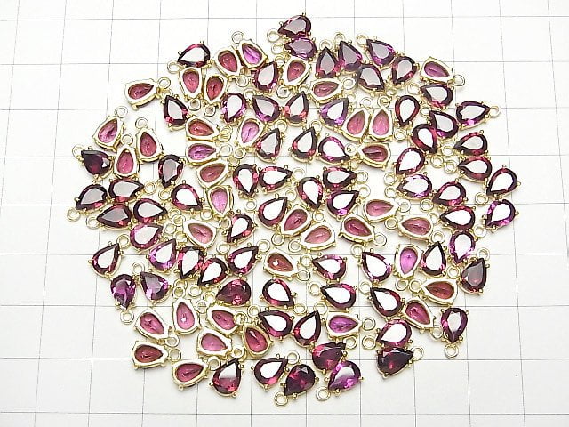 [Video]High Quality Rhodolite Garnet AAA Bezel Setting Pear shape Faceted 7x5mm 18KGP 2pcs