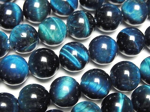 [Video] Blue-green Tiger's Eye AA++ Round 10mm half or 1-strand beads (approx. 15 inches/36 cm)