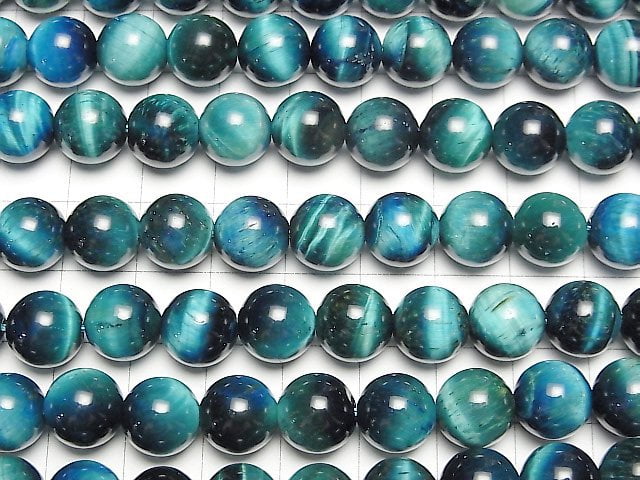 [Video] Blue Green colorTiger's Eye AA++ Round 10mm half or 1strand (aprx.14inch/34cm)