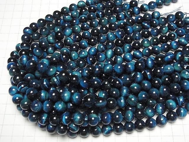 [Video] Blue-green Tiger's Eye AA++ Round 10mm half or 1-strand beads (approx. 15 inches/36 cm)