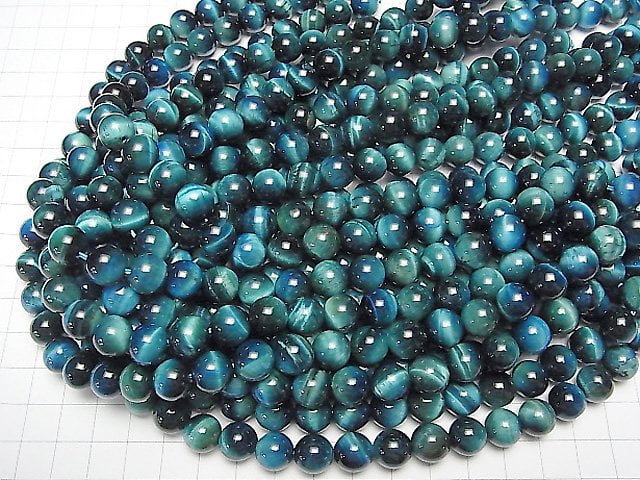 [Video] Blue Green colorTiger's Eye AA++ Round 10mm half or 1strand (aprx.14inch/34cm)