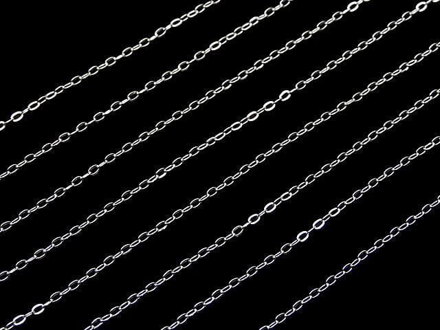 Silver 925 Flat Azuki Chain with Slide Adjuster, 1mm, No Coating [45cm][50cm][60cm] Necklace, 1pc