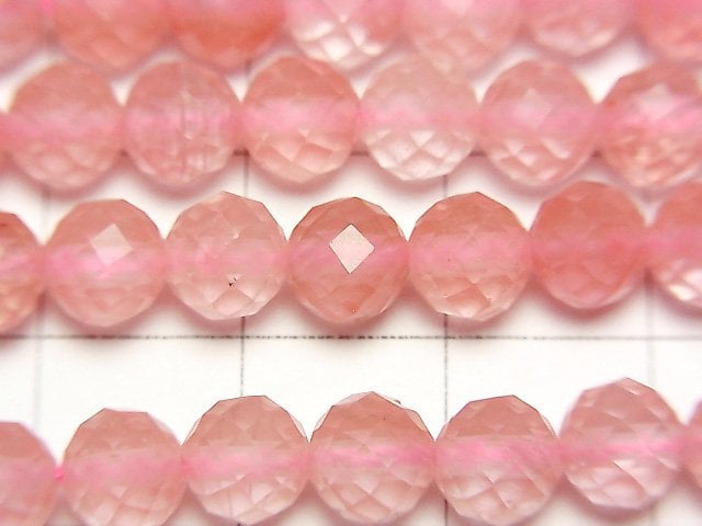 [Video]High Quality! Cherry Quartz Glass 64Faceted Round 6mm 1strand beads (aprx.15inch/36cm)