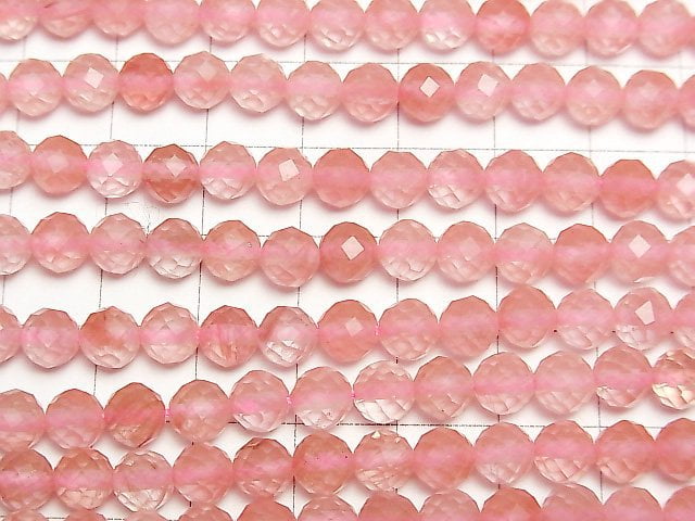 [Video]High Quality! Cherry Quartz Glass 64Faceted Round 6mm 1strand beads (aprx.15inch/36cm)