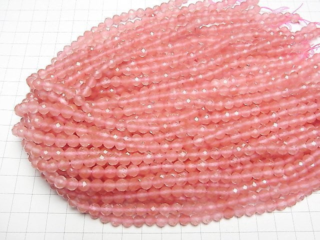 [Video]High Quality! Cherry Quartz Glass 64Faceted Round 6mm 1strand beads (aprx.15inch/36cm)