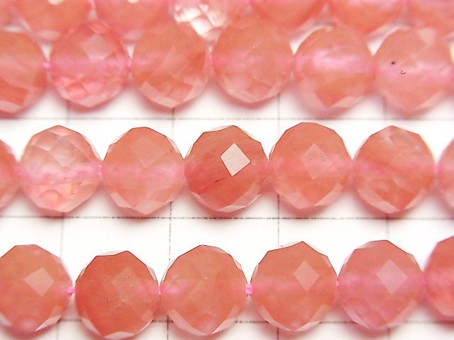 [Video]High Quality! Cherry Quartz Glass 64Faceted Round 8mm 1strand beads (aprx.15inch/36cm)