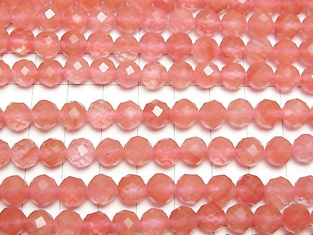 [Video]High Quality! Cherry Quartz Glass 64Faceted Round 8mm 1strand beads (aprx.15inch/36cm)