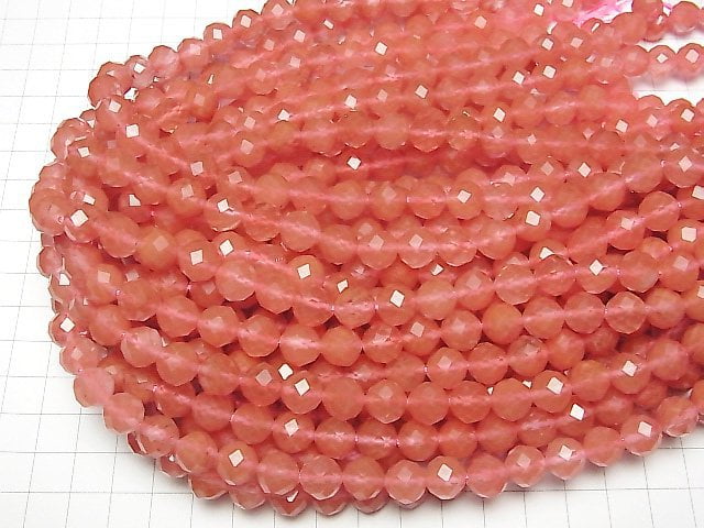 [Video]High Quality! Cherry Quartz Glass 64Faceted Round 10mm 1strand (Approx 37m)