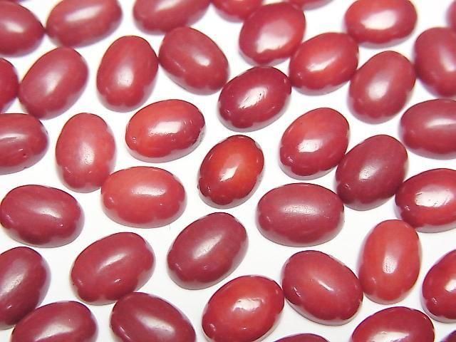 [Video] Red Coral (Dyed) Oval Cabochon 8x6mm 3pcs