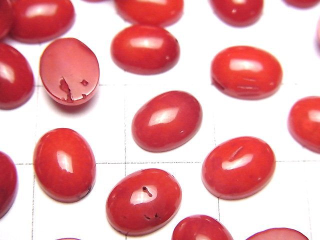 Red Coral (Dyed) Oval Cabochon 8x6mm 5pcs