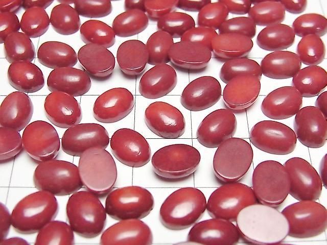 [Video] Red Coral (Dyed) Oval Cabochon 8x6mm 3pcs