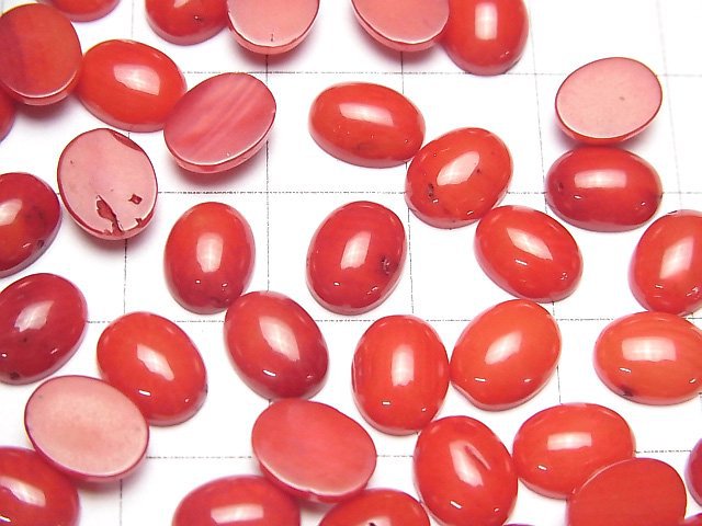 Red Coral (Dyed) Oval Cabochon 8x6mm 5pcs