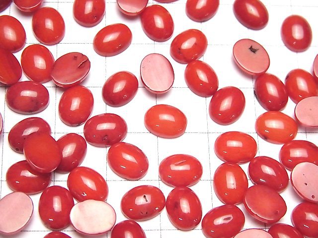 Red Coral (Dyed) Oval Cabochon 8x6mm 5pcs