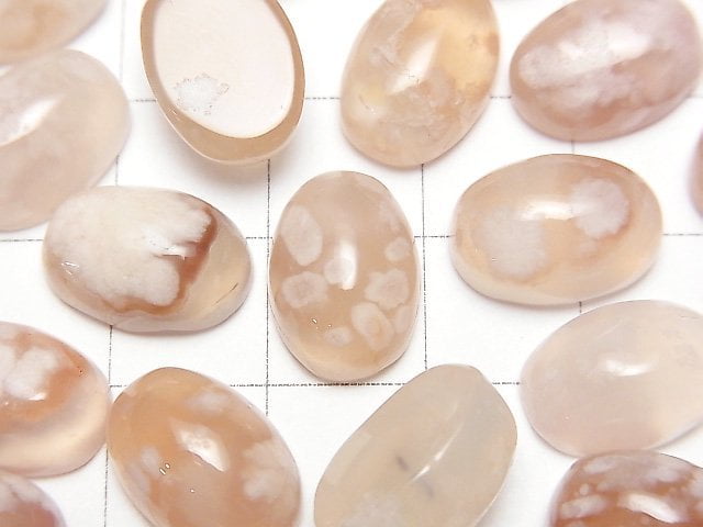 [Video] Madagascar Cherry Blossom Agate Oval Cabochon 14x10mm 2pcs