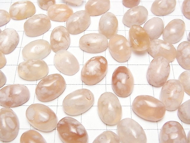 [Video] Madagascar Cherry Blossom Agate Oval Cabochon 14x10mm 2pcs