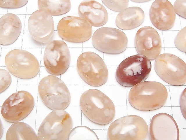 [Video] Madagascar Cherry Blossom Agate Oval Cabochon 18x13mm 2pcs