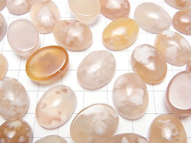 [Video] Madagascar Cherry Blossom Agate Oval Cabochon 20x15mm 2pcs